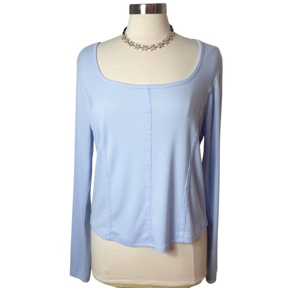 SO Womens Long Sleeve Crop XXL Light Blue Square Neck Chic Top So Soft Cottage - Picture 1 of 6